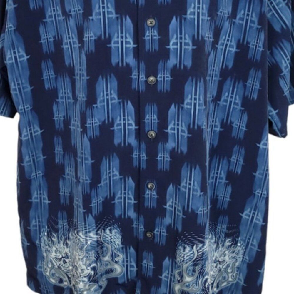 Blue Flames Camp Shirt Mens Size Medium Oversized Bennys